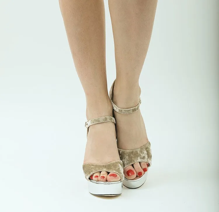 BDC Inspired Catrina heels in Silver & Changeant Velvet