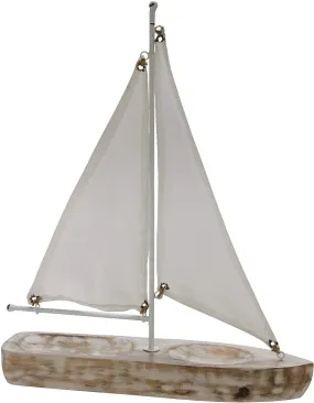 Benzara 17 Inches Wooden decorative Sail Boat, Gray and Brown