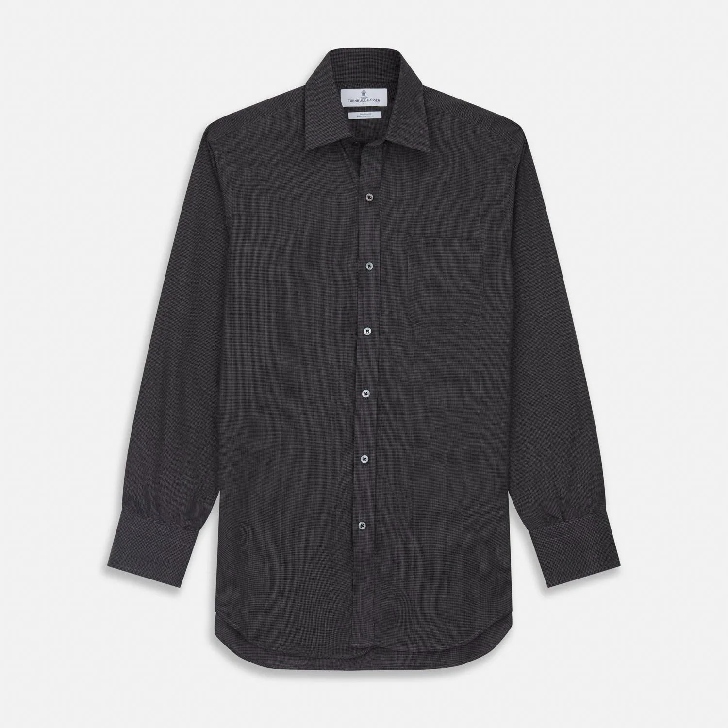 Black Check Weekend Fit Flannel Shirt with Derby Collar and 1-Button Cuffs
