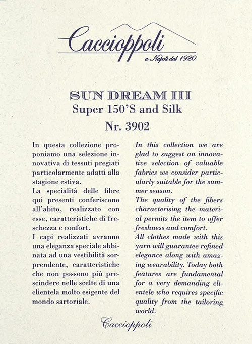 Caccioppoli Sun Dream Garcie Bottle Blue Wool Silk Suit