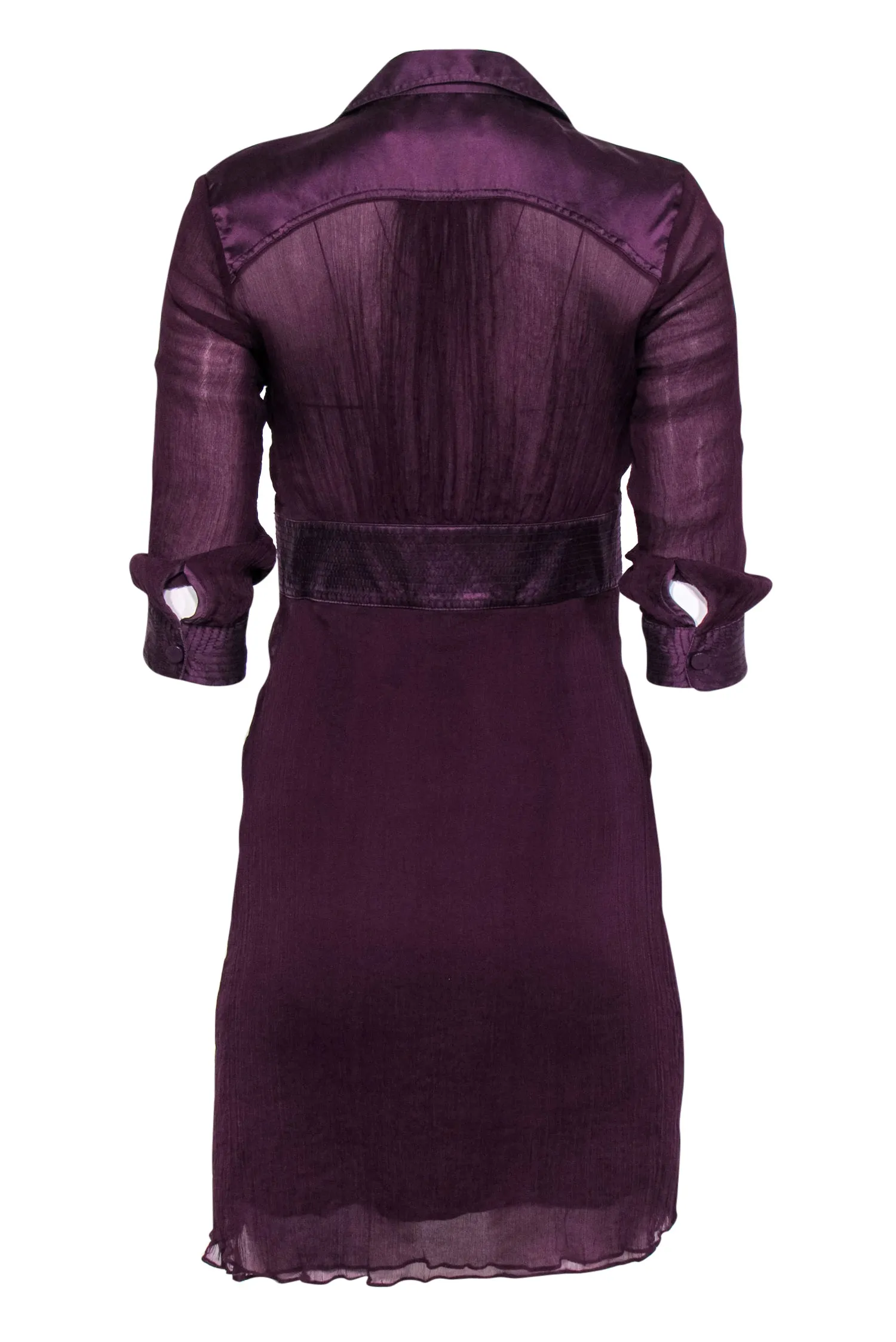 Catherine Malandrino - Plum Micro-Pleated Silk Belted Shirt Dress Sz 0