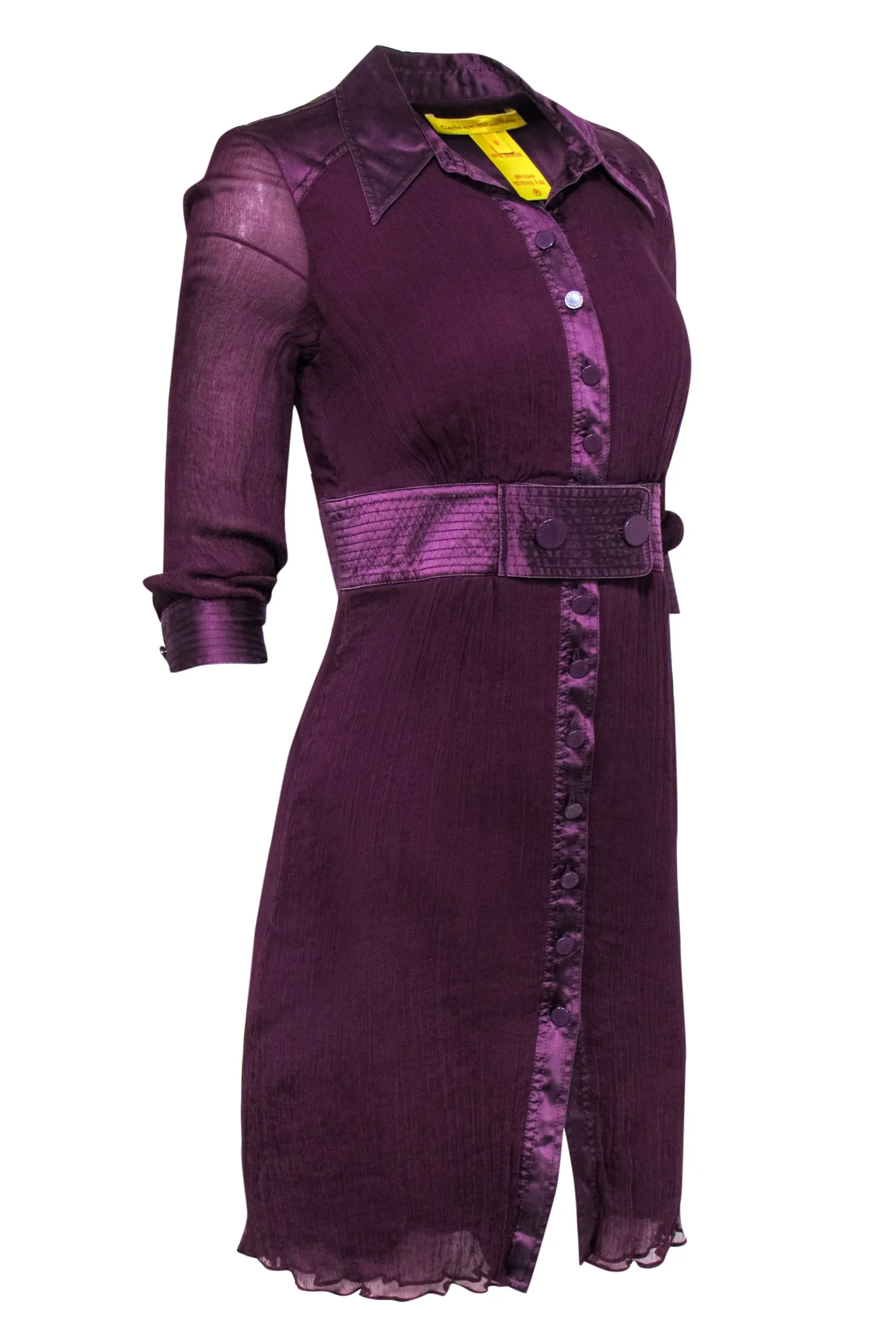 Catherine Malandrino - Plum Micro-Pleated Silk Belted Shirt Dress Sz 0