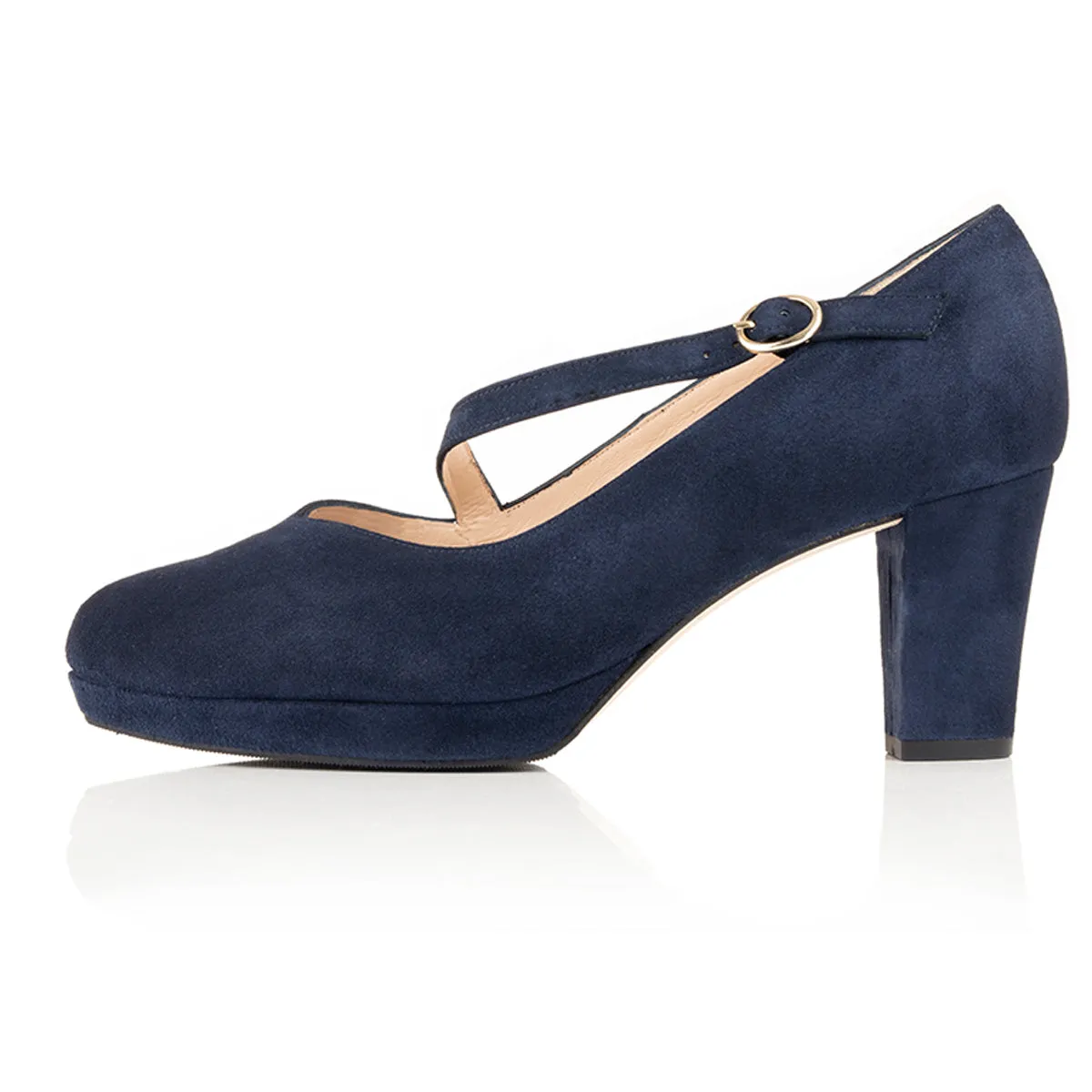 Clare Wide Fit Platform Courts - Navy Suede