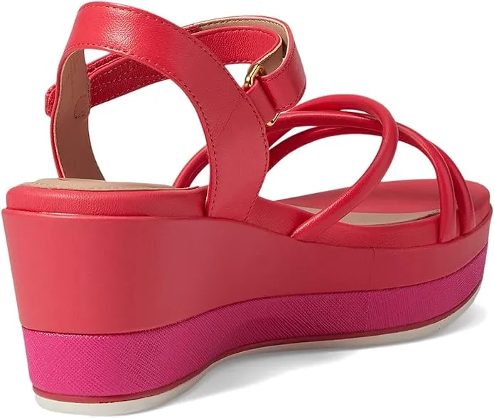 Cole Haan Grand Ambition Addison Geranium Leather Ankle Strap Wedge Heel Sandals