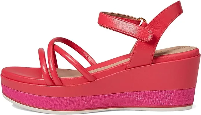 Cole Haan Grand Ambition Addison Geranium Leather Ankle Strap Wedge Heel Sandals