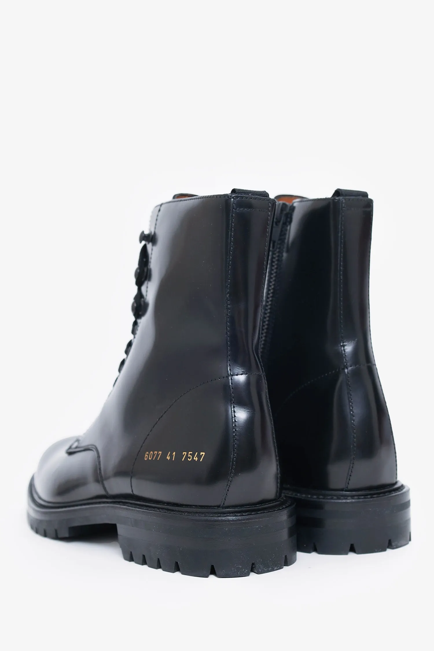 Common Projects Black Leather Combat Boots Size 41