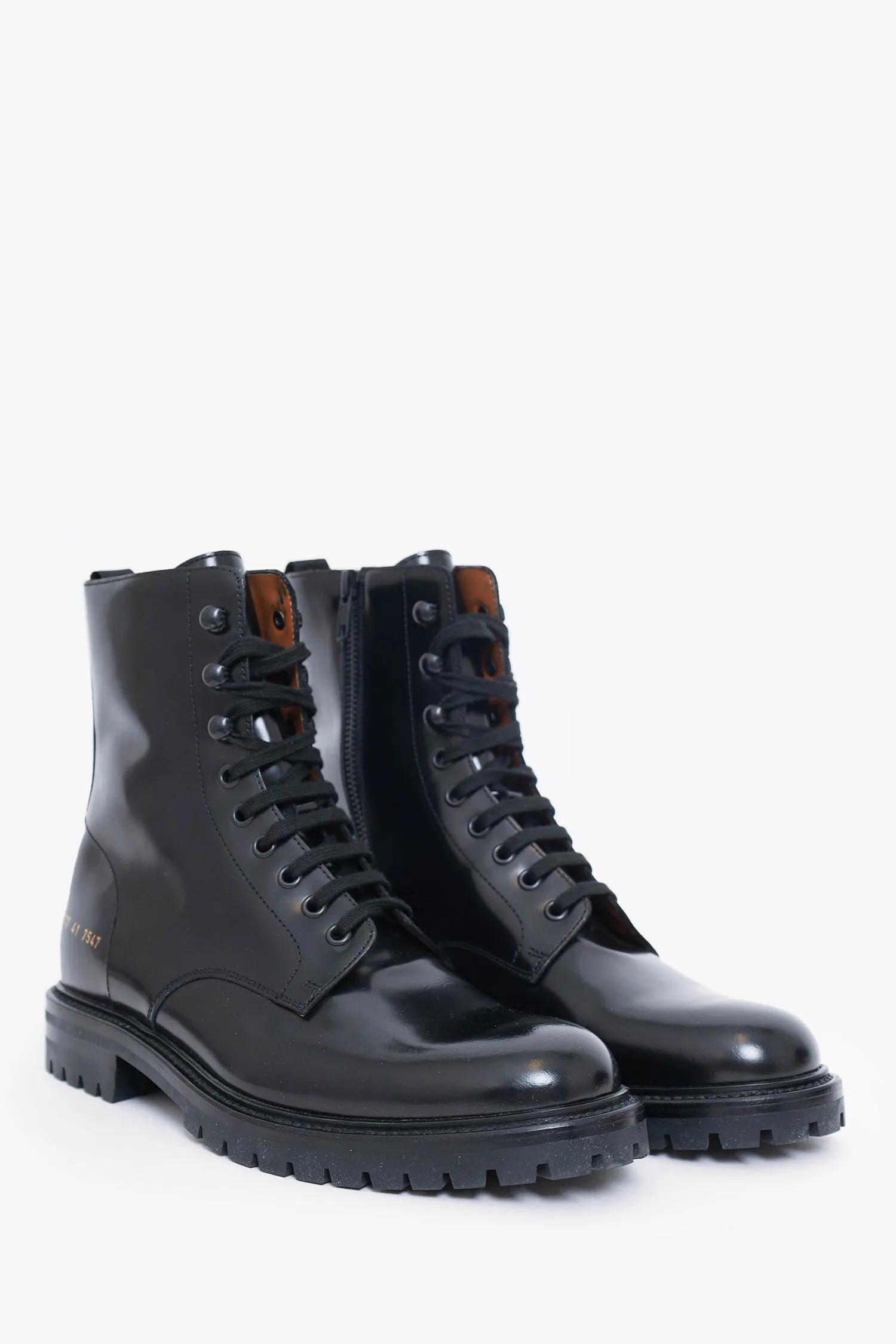 Common Projects Black Leather Combat Boots Size 41