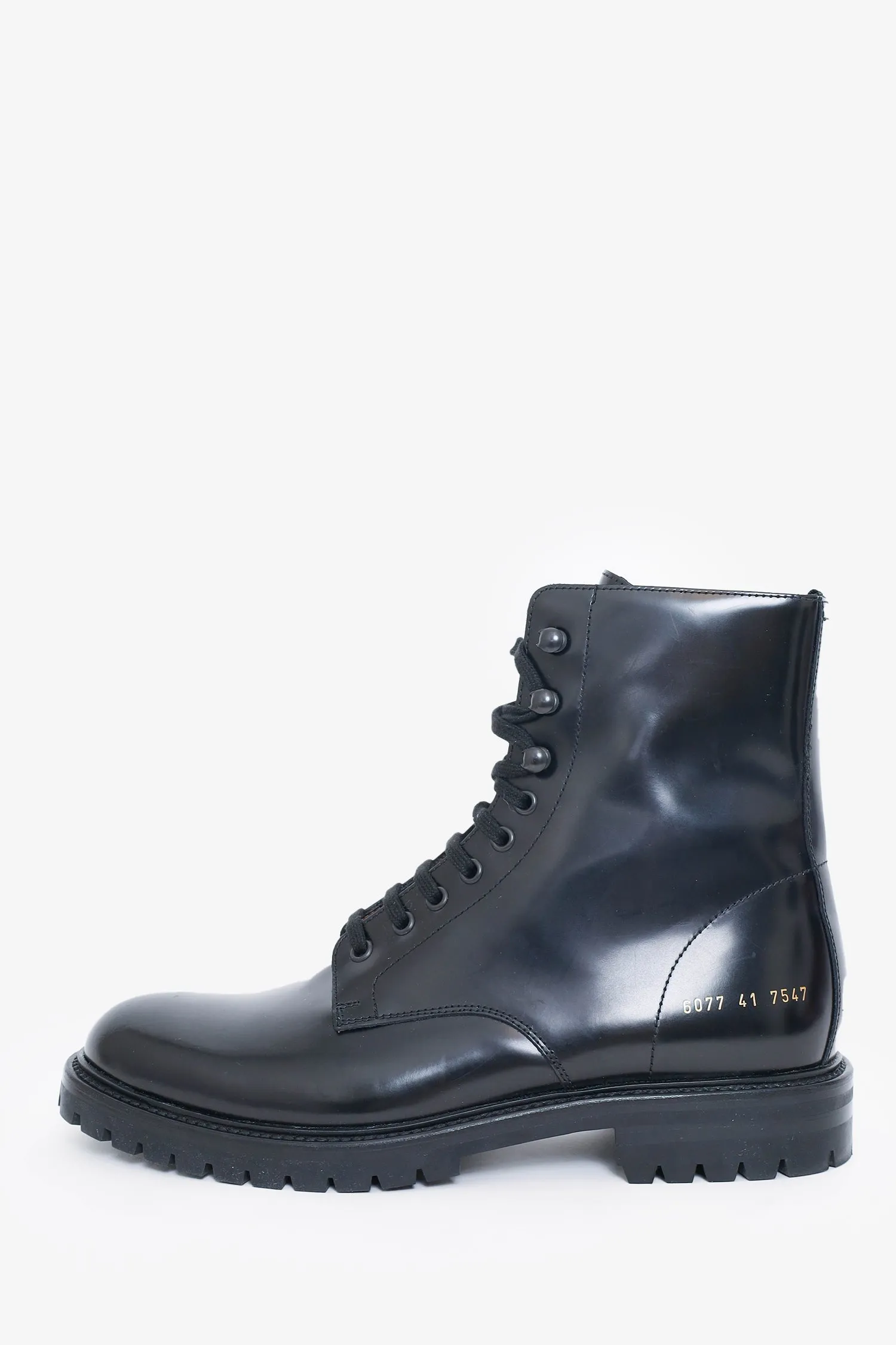 Common Projects Black Leather Combat Boots Size 41