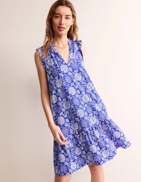 Daisy Jersey Short Tier Dress-Surf The Web, Gardenia Swirl