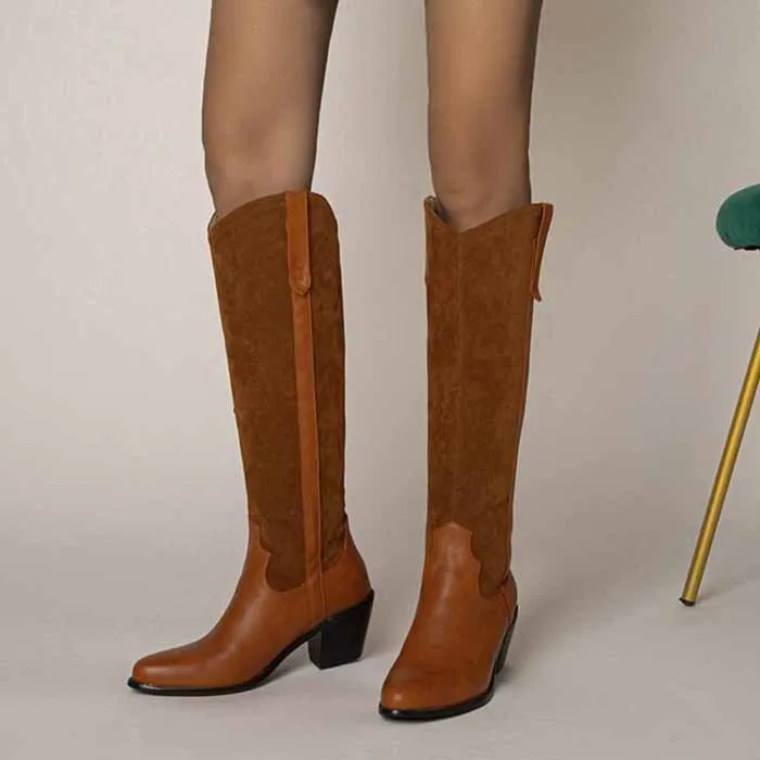 Fashion Western Boots Women Pull-On Knee High Booties