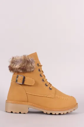 Faux Fur Trim Combat Lace-Up Ankle Boots