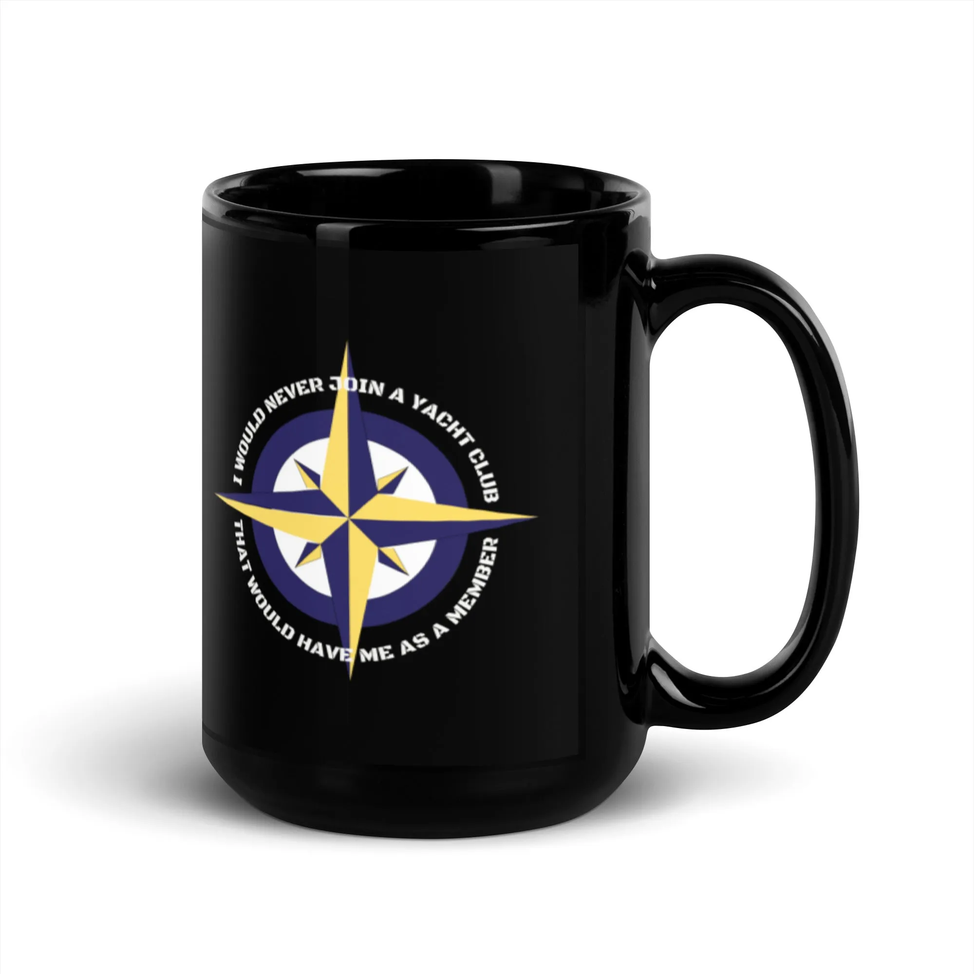 Funny Nautical Black Glossy Mug, Nautical Compass Design, Boating Humor