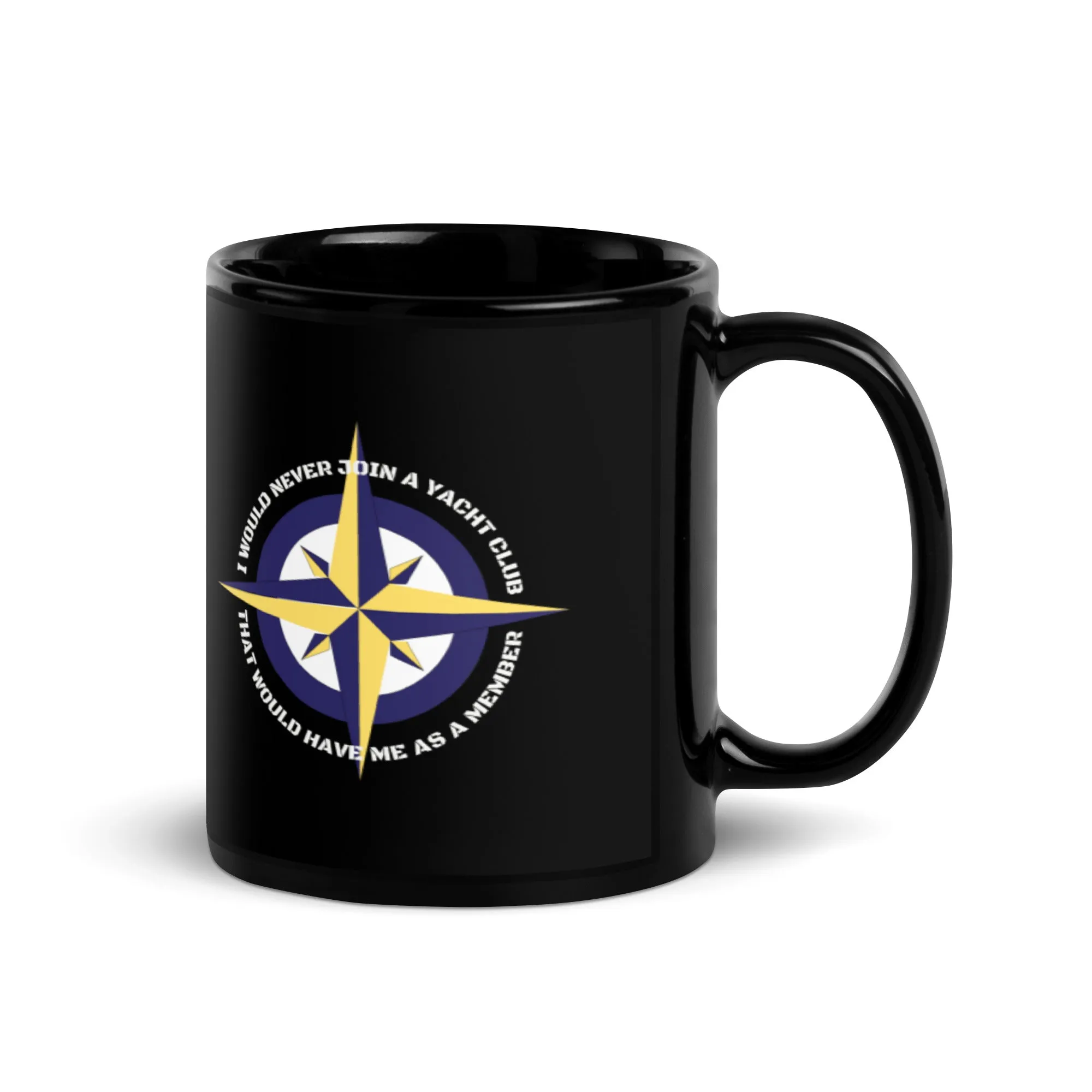 Funny Nautical Black Glossy Mug, Nautical Compass Design, Boating Humor