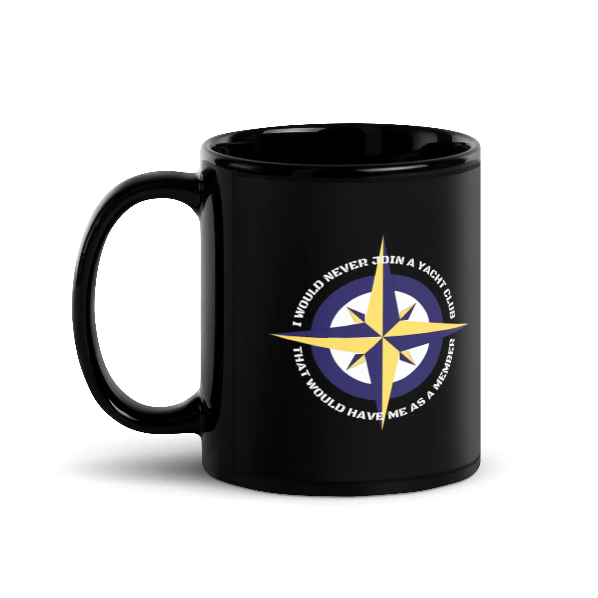 Funny Nautical Black Glossy Mug, Nautical Compass Design, Boating Humor