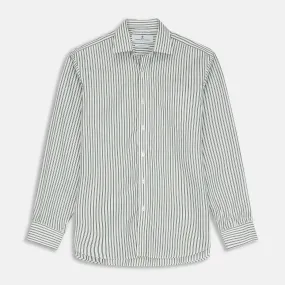 Green Stripe Weekend Fit Shirt with Derby Collar and 1-Button Cuffs