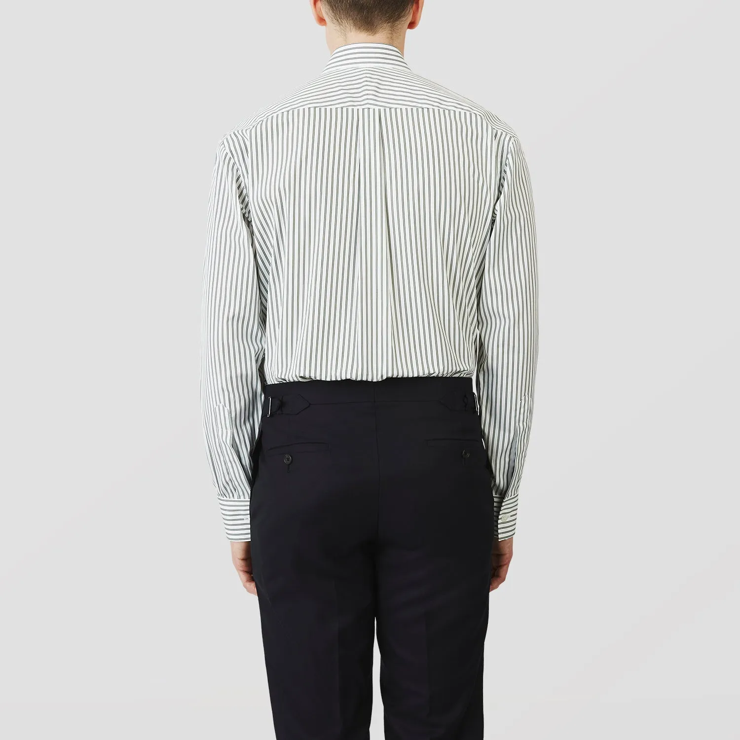 Green Stripe Weekend Fit Shirt with Derby Collar and 1-Button Cuffs