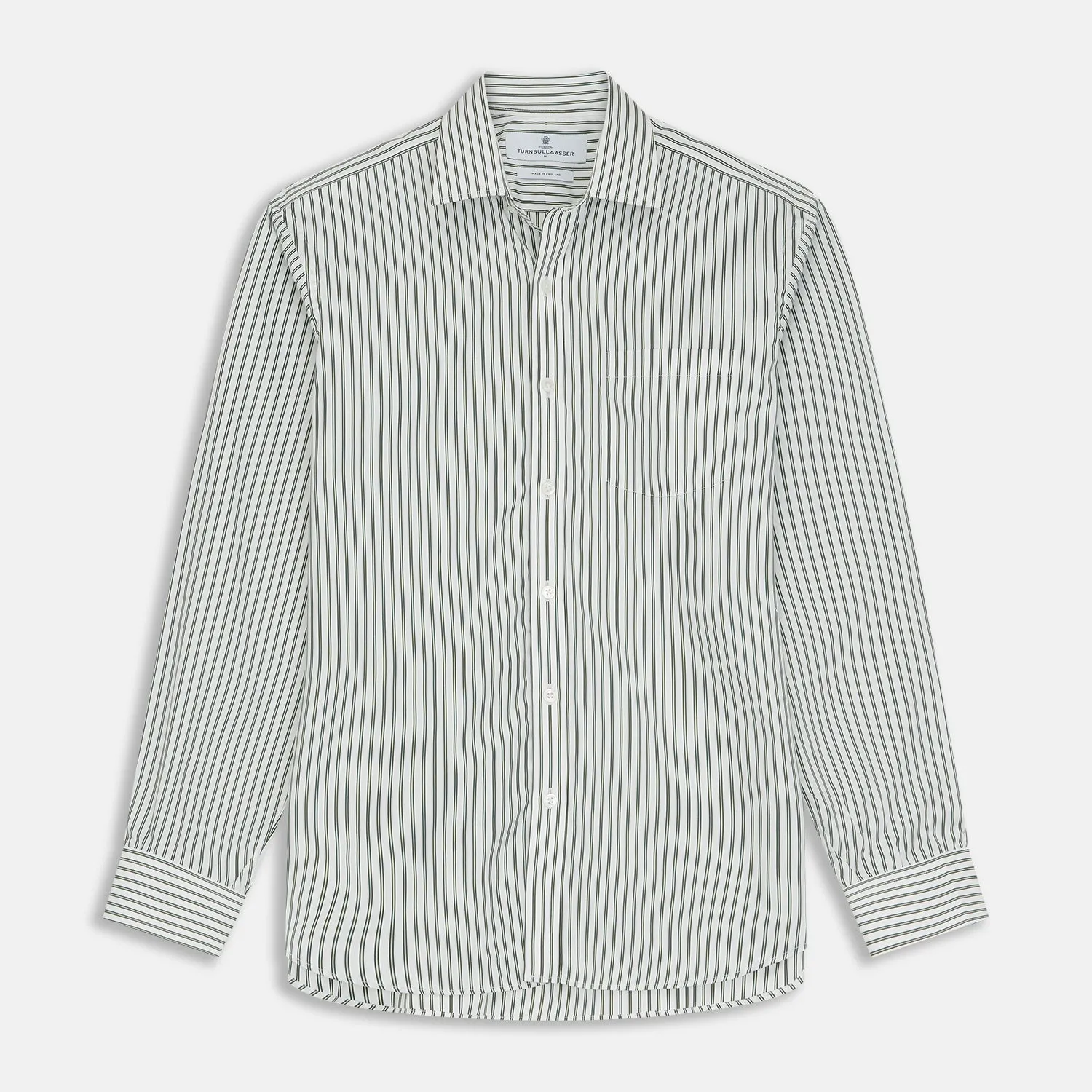 Green Stripe Weekend Fit Shirt with Derby Collar and 1-Button Cuffs