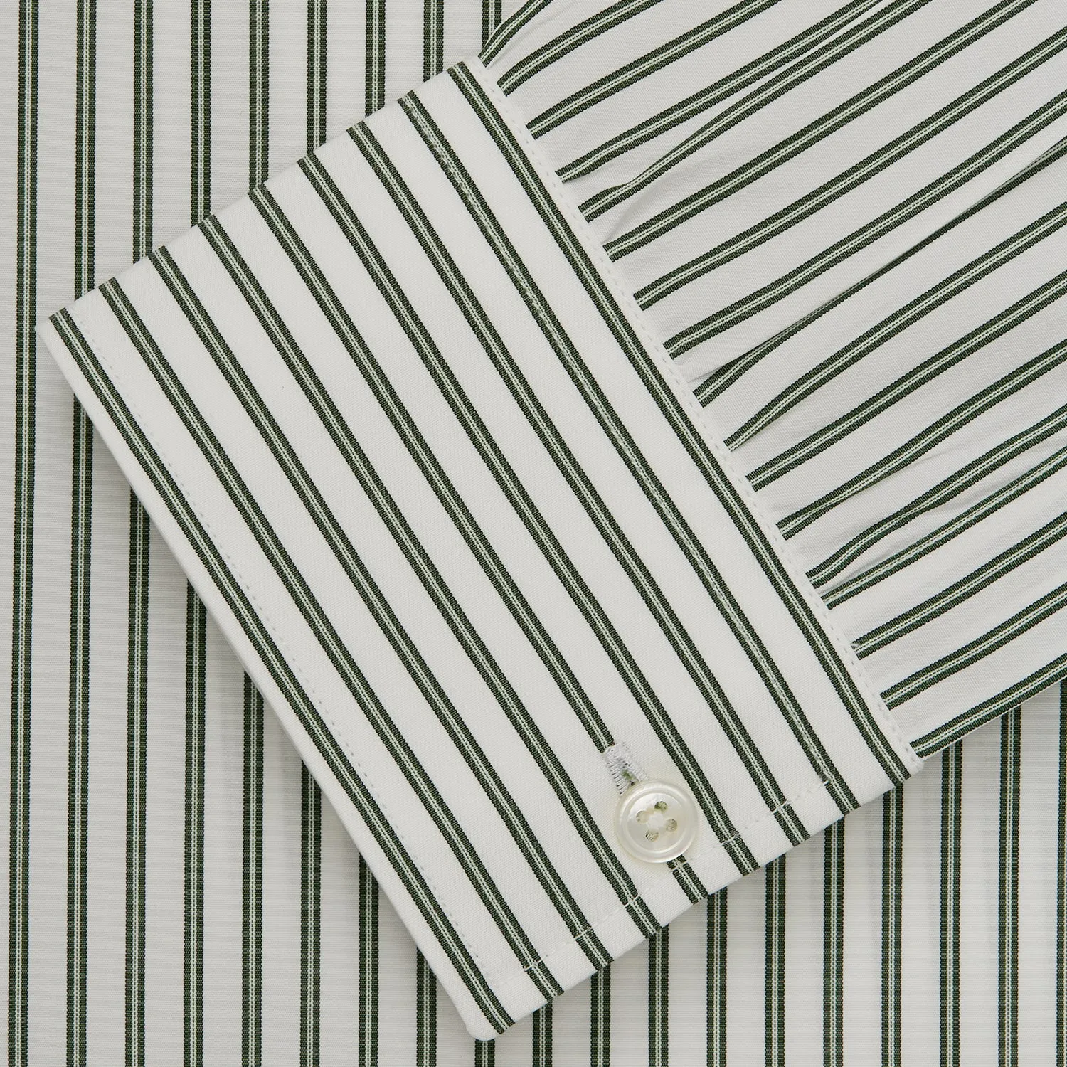 Green Stripe Weekend Fit Shirt with Derby Collar and 1-Button Cuffs
