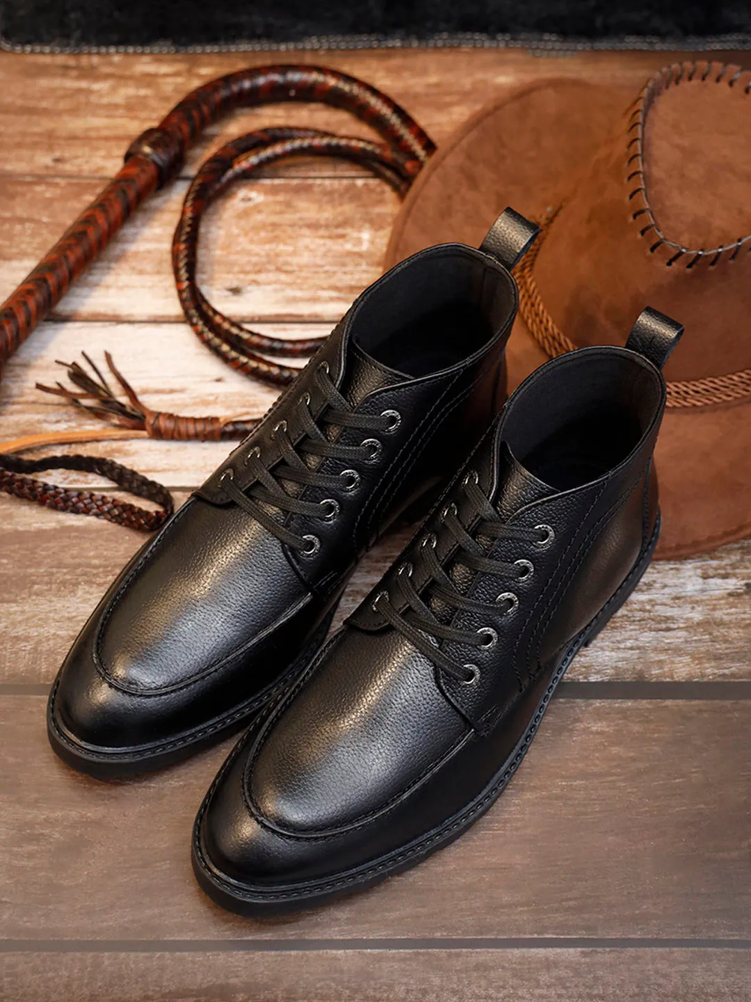 Jet Black Handcrafted Italian Leather High Ankle Chukka Boots