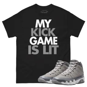 Jordan 9 Cool Grey lit black t-shirt