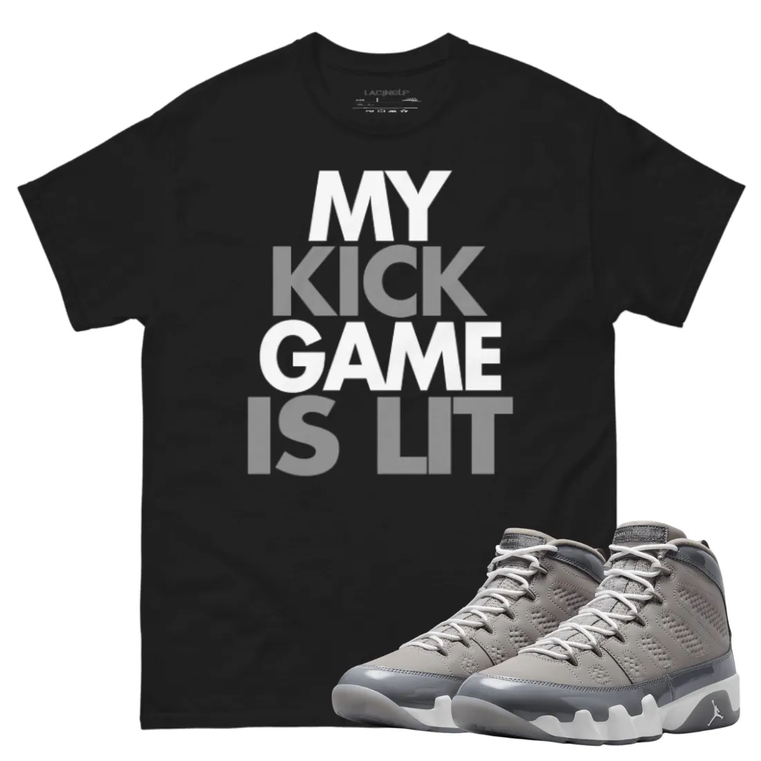Jordan 9 Cool Grey lit black t-shirt