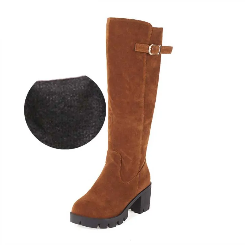 Knee High Textured Boots with Thick and Ergonomic Heels