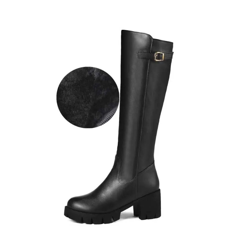 Knee High Textured Boots with Thick and Ergonomic Heels