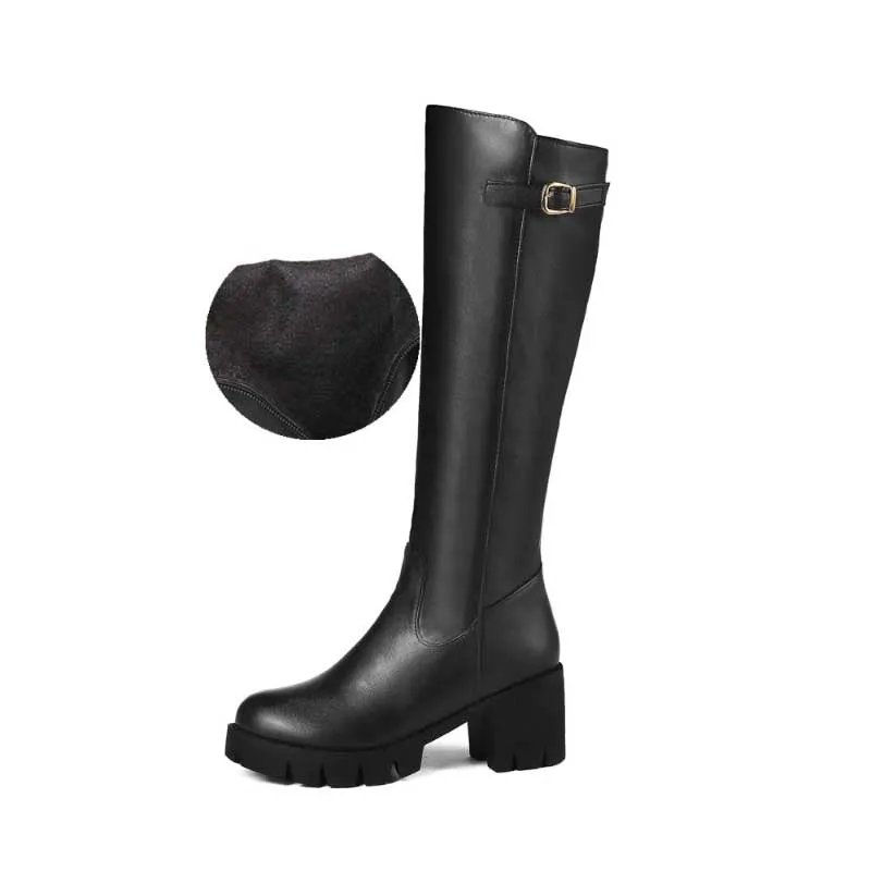 Knee High Textured Boots with Thick and Ergonomic Heels