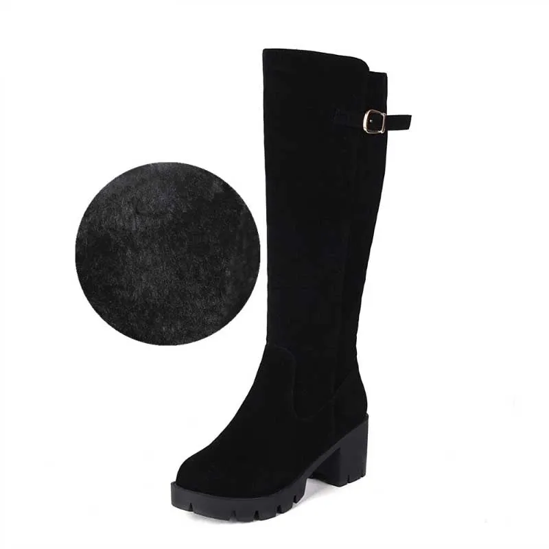 Knee High Textured Boots with Thick and Ergonomic Heels