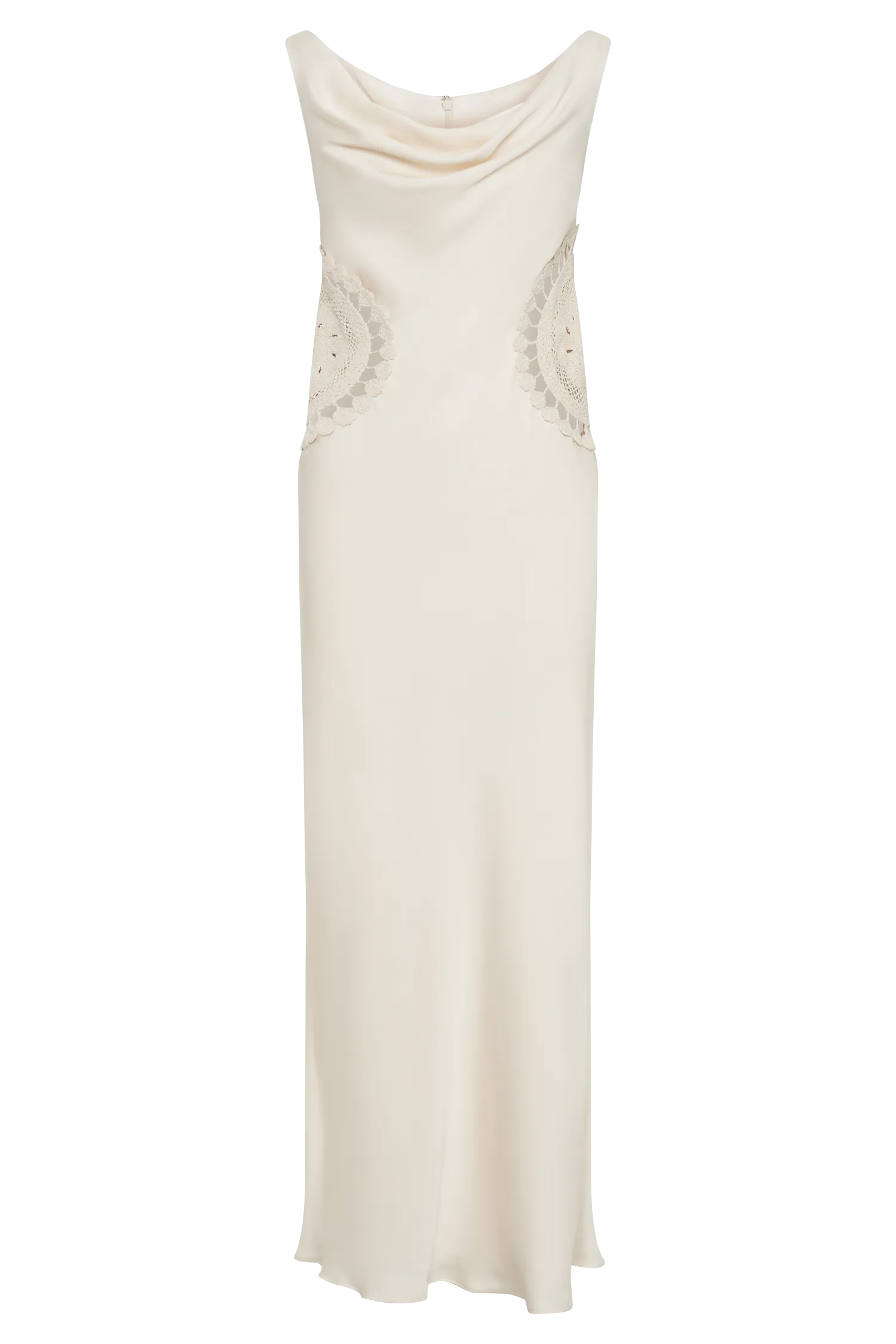 Kristina Satin Maxi Dress With Crochet - Ivory