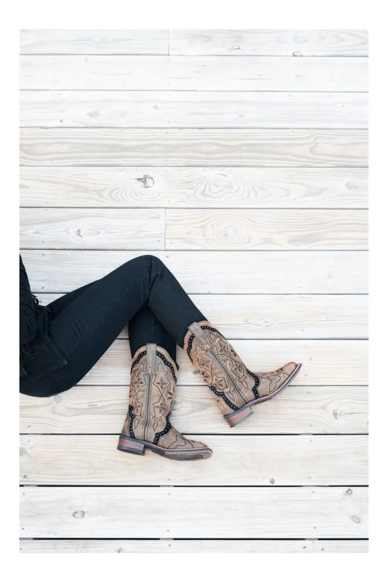 Laredo Women's Bouquet Broad Square Toe Leather Boots - Honey 5844
