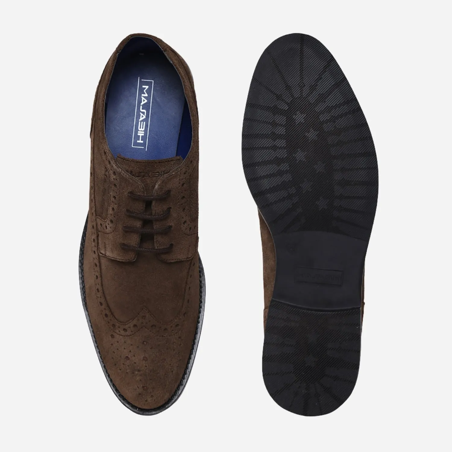 Masabih Suede Leather Brown Derby Laceup Shoes For Men