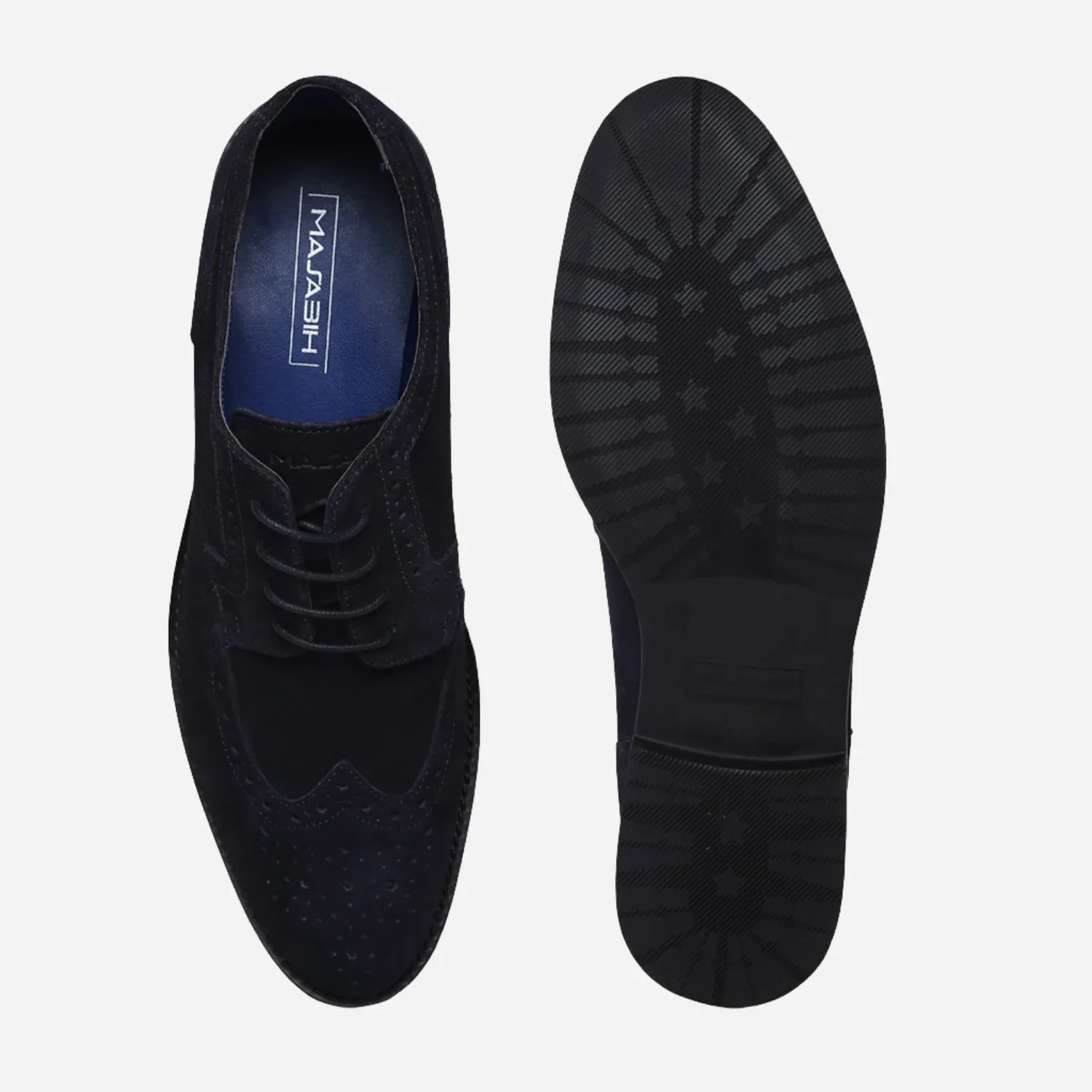 Masabih Suede Leather Navy Derby Laceup Shoes For Men
