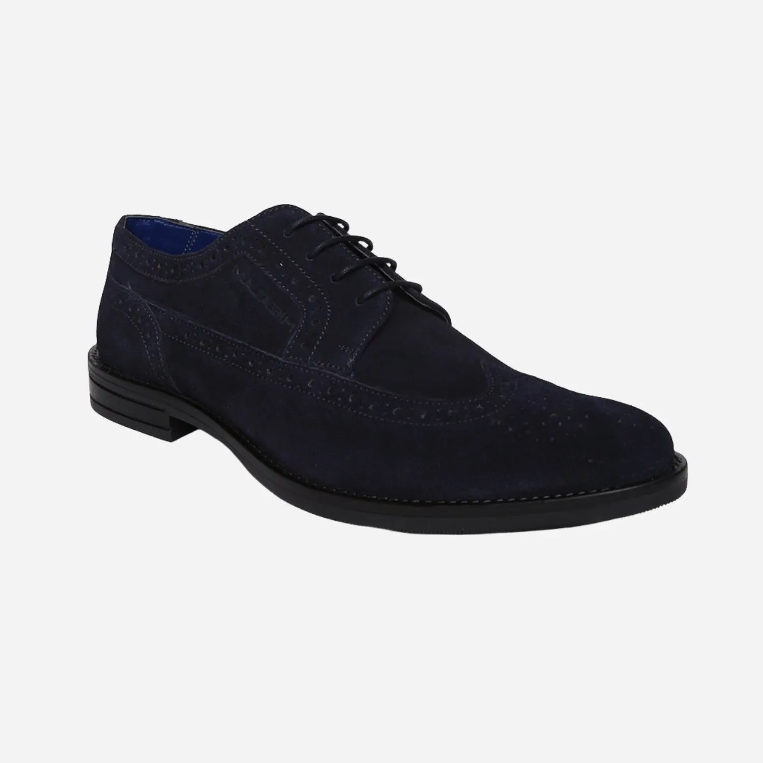 Masabih Suede Leather Navy Derby Laceup Shoes For Men