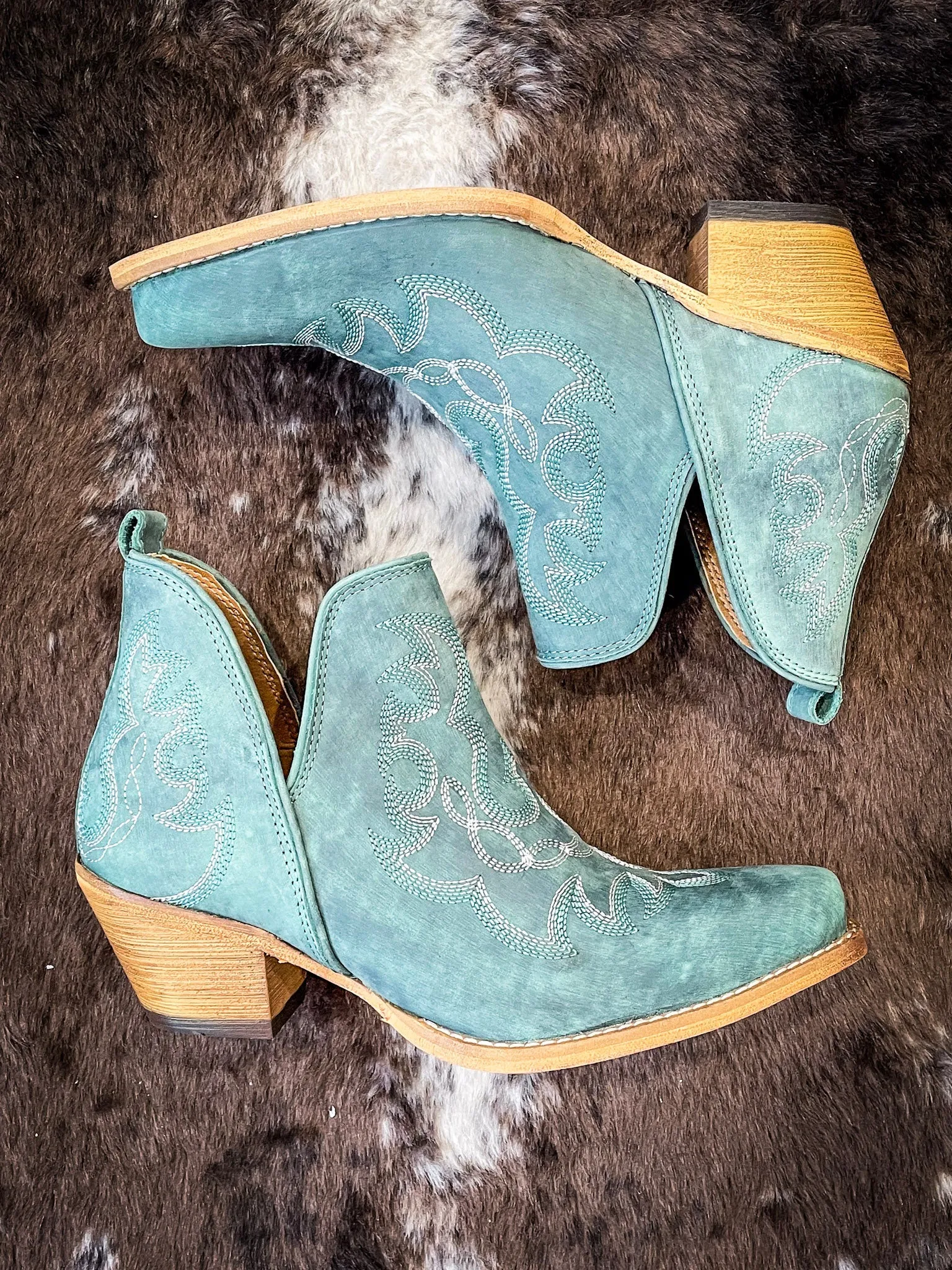 Myra Bag - Maisie Stitched Leather Booties in Turquoise