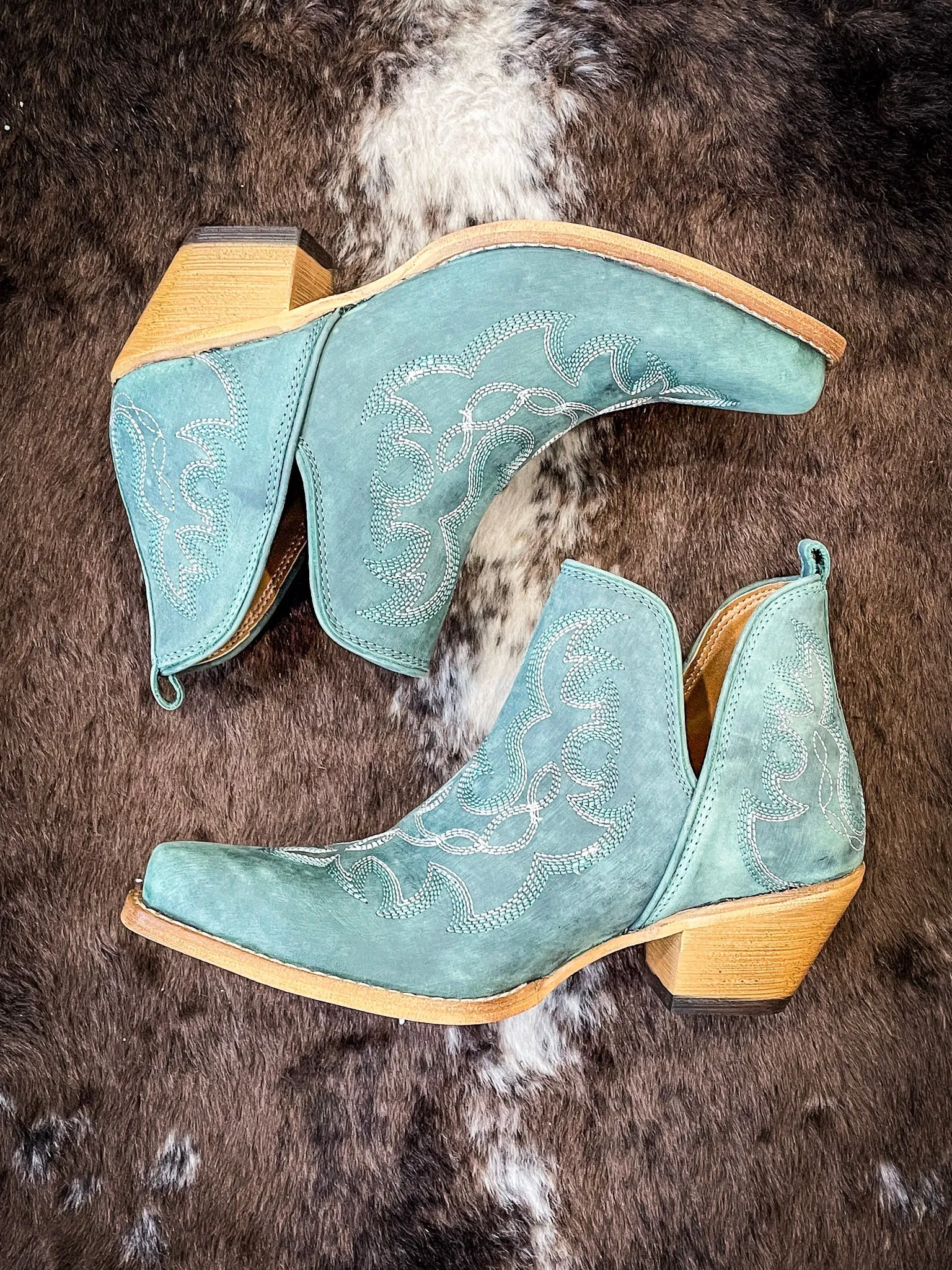 Myra Bag - Maisie Stitched Leather Booties in Turquoise