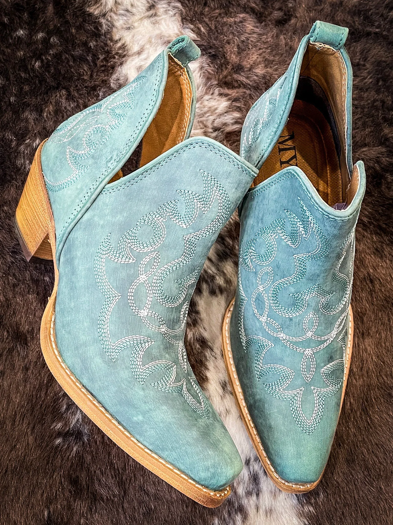Myra Bag - Maisie Stitched Leather Booties in Turquoise