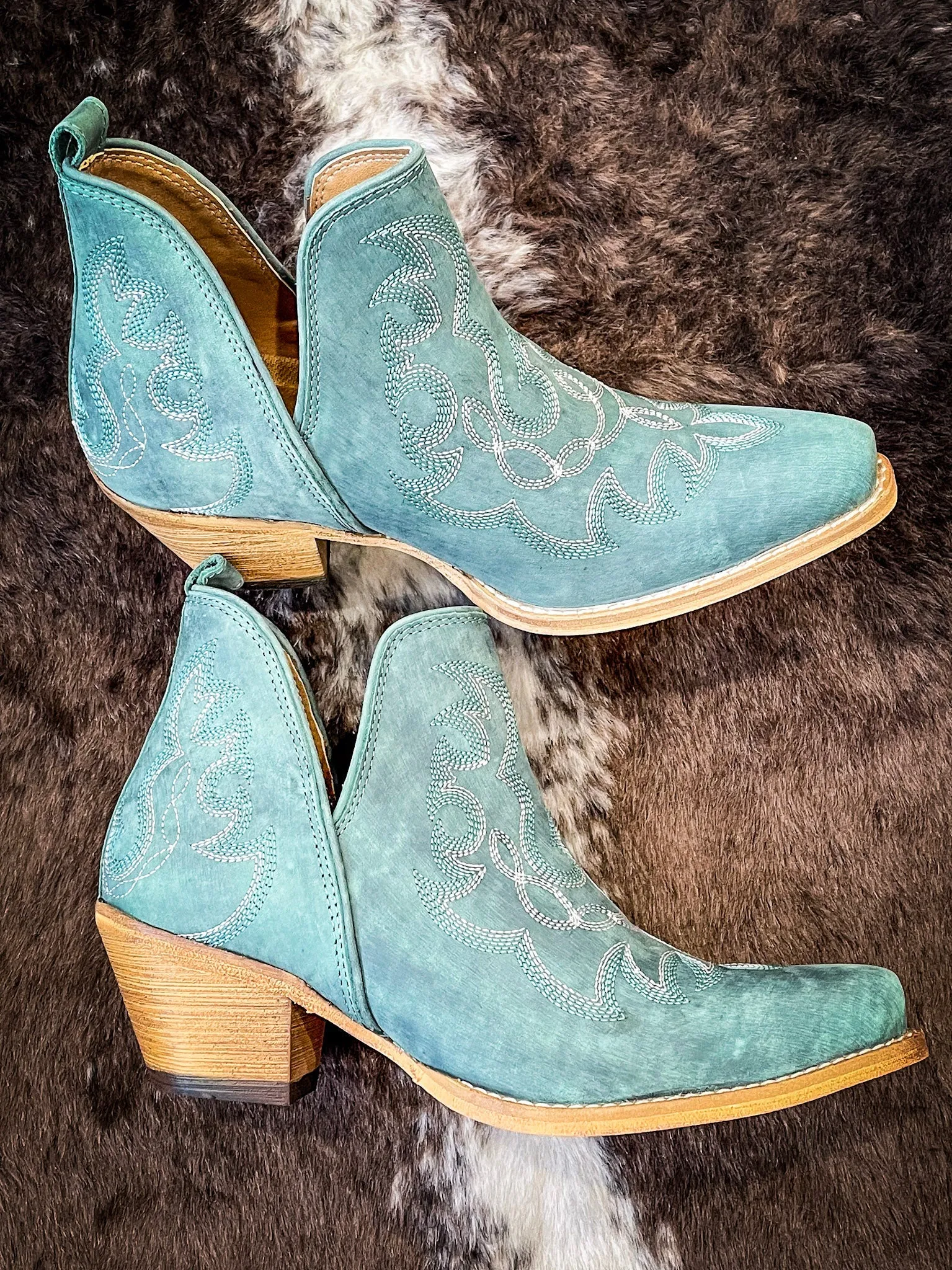 Myra Bag - Maisie Stitched Leather Booties in Turquoise