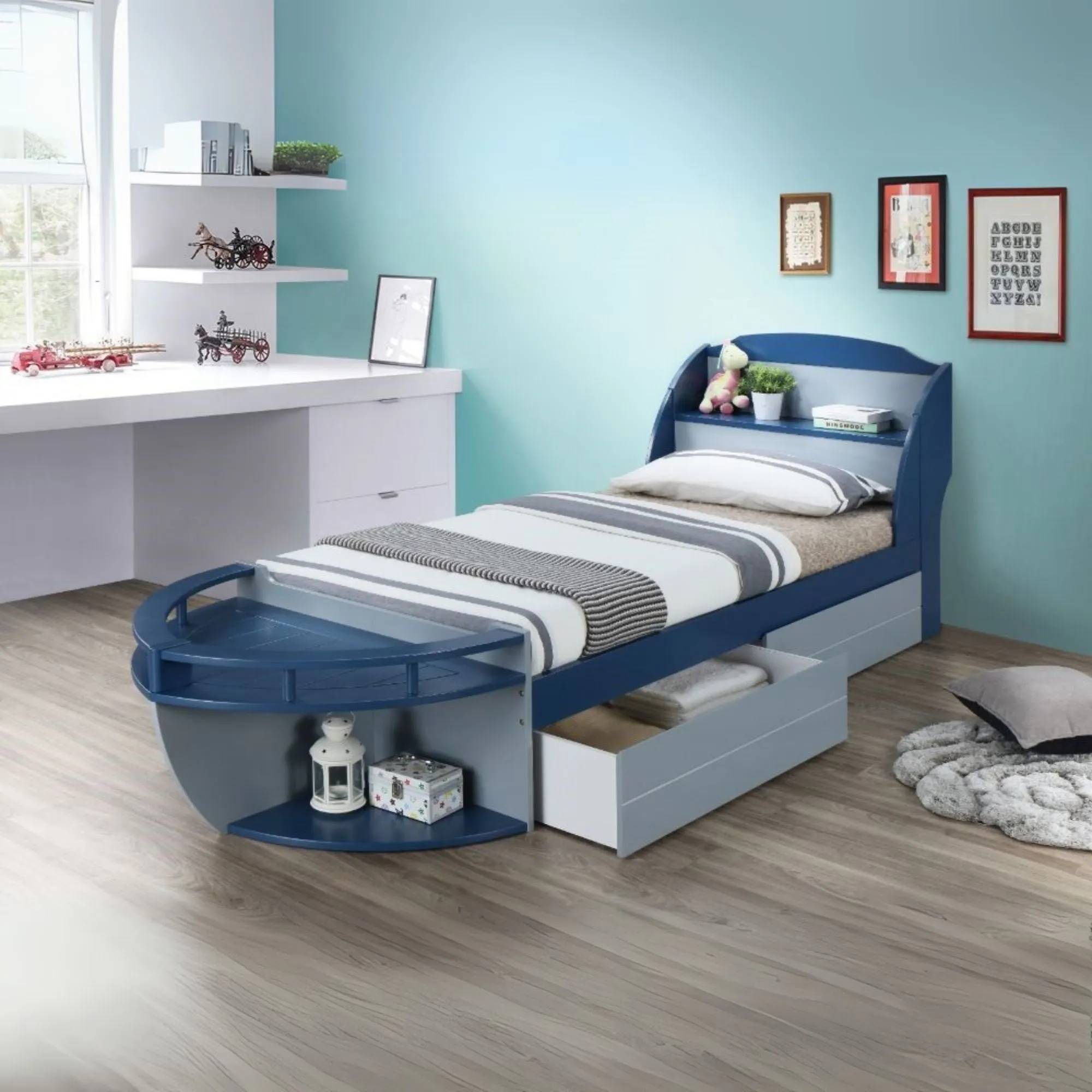 Neptune II Twin Bed, Gray & Navy