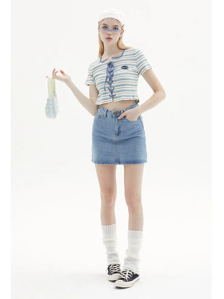 Nvuvu Striped Drawstring Square-Neck Tank Top