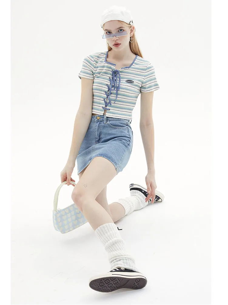 Nvuvu Striped Drawstring Square-Neck Tank Top