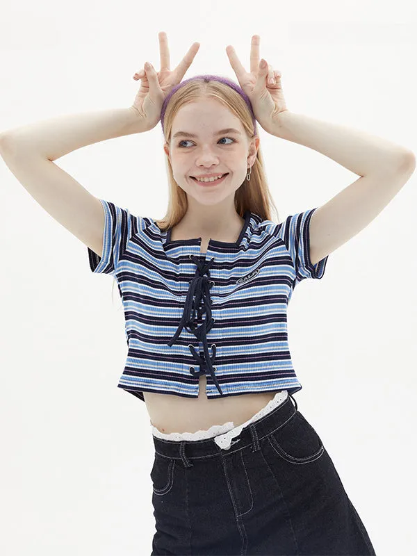 Nvuvu Striped Drawstring Square-Neck Tank Top