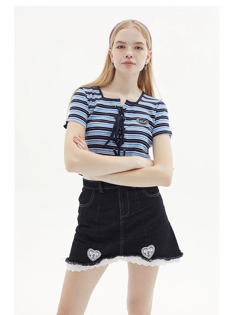Nvuvu Striped Drawstring Square-Neck Tank Top