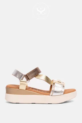 OH MY SANDALS 5671 METALLIC LEATHER WEDGE WALKING SANDALS