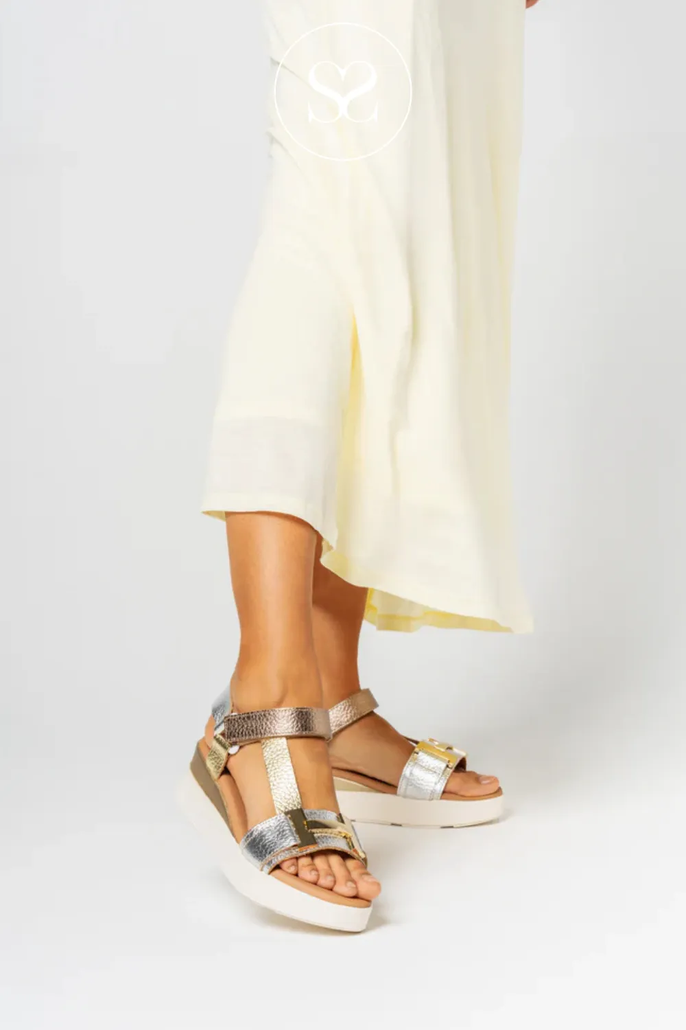 OH MY SANDALS 5671 METALLIC LEATHER WEDGE WALKING SANDALS