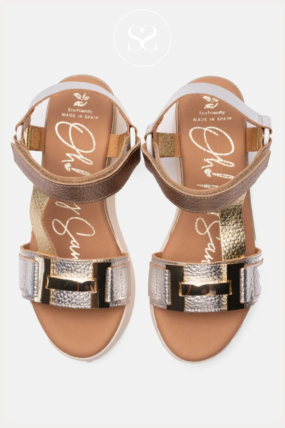 OH MY SANDALS 5671 METALLIC LEATHER WEDGE WALKING SANDALS