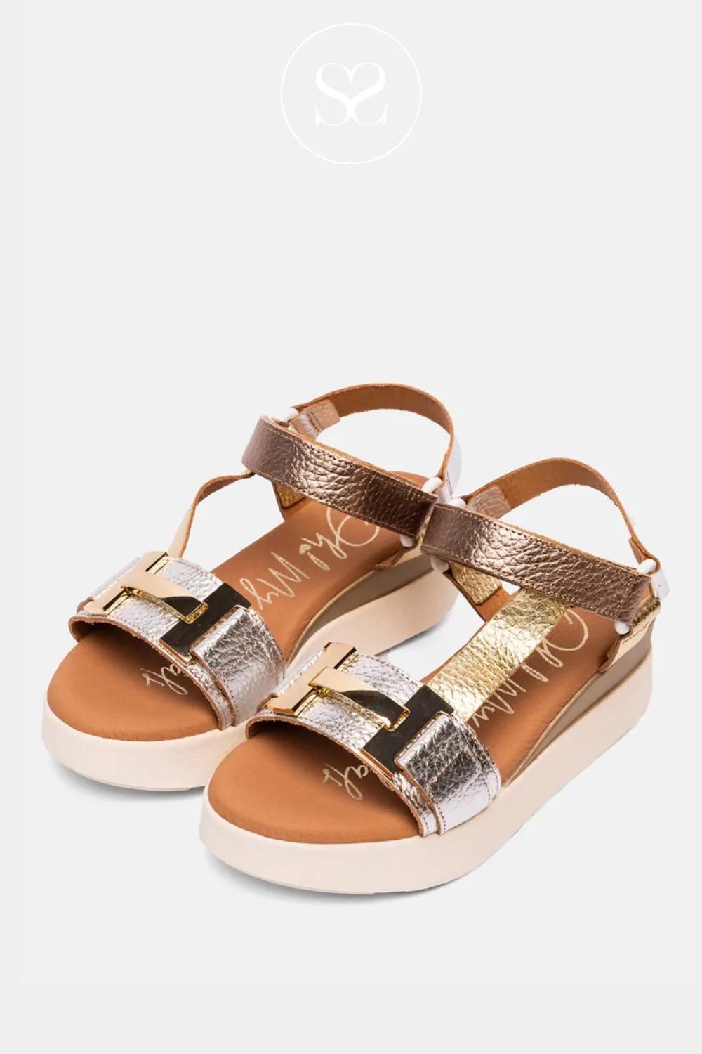 OH MY SANDALS 5671 METALLIC LEATHER WEDGE WALKING SANDALS