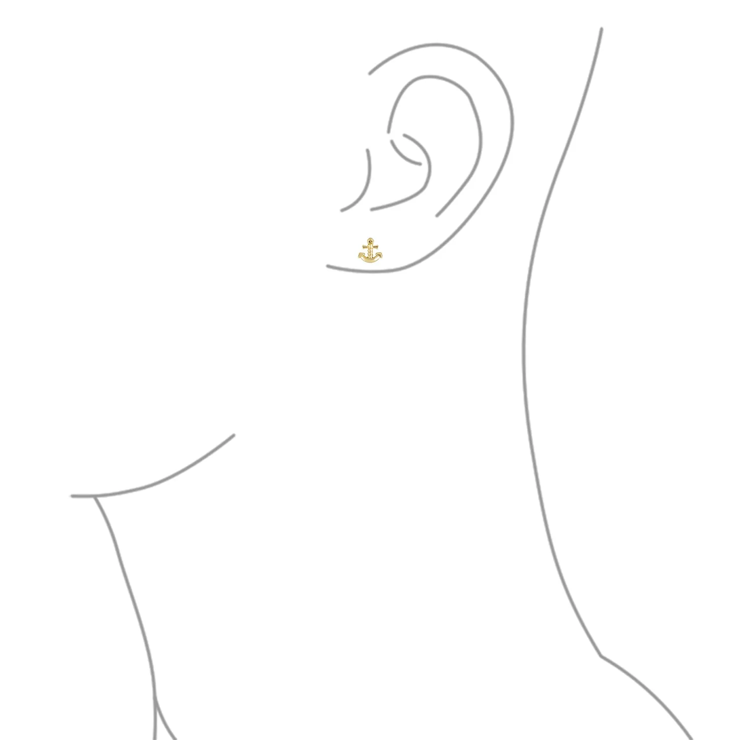 Petite Nautical Anchor Stud Earrings in Genuine 14K Yellow Gold for Beach Vacations