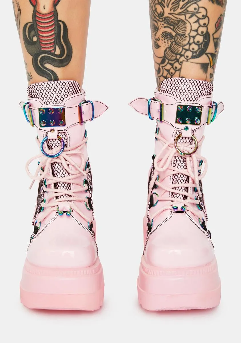 Pink Combat Technopagan Platform Boots