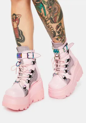 Pink Combat Technopagan Platform Boots